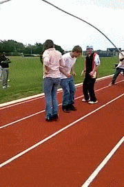 Three people skipping