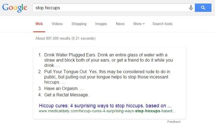 Stop hiccups with Google rectal massage