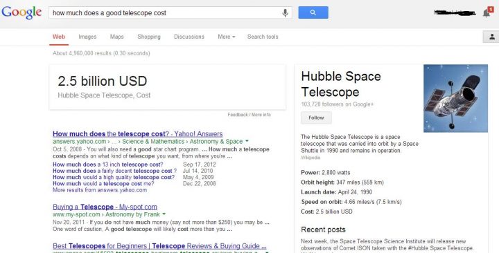 How much is a good telescope Google?