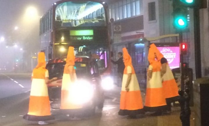 Police called on Halloween for human traffic cone chaos