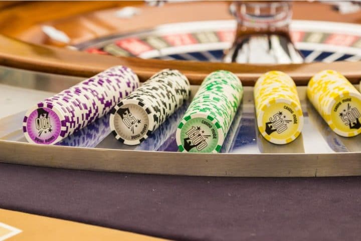casino chips in a rack