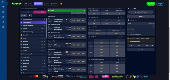 Jeffbet sports review 2 Jeffbet sports betting platform interface showcasing live betting options and odds.