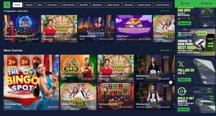 Best odds review 3 Bestodds online gambling platform showcasing various casino games and betting options.